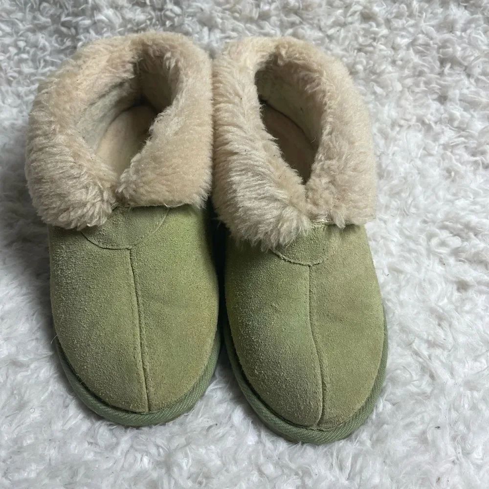 Tamarac leather suede mintGreen sleepers beige shearling lining rubber soles SZ9